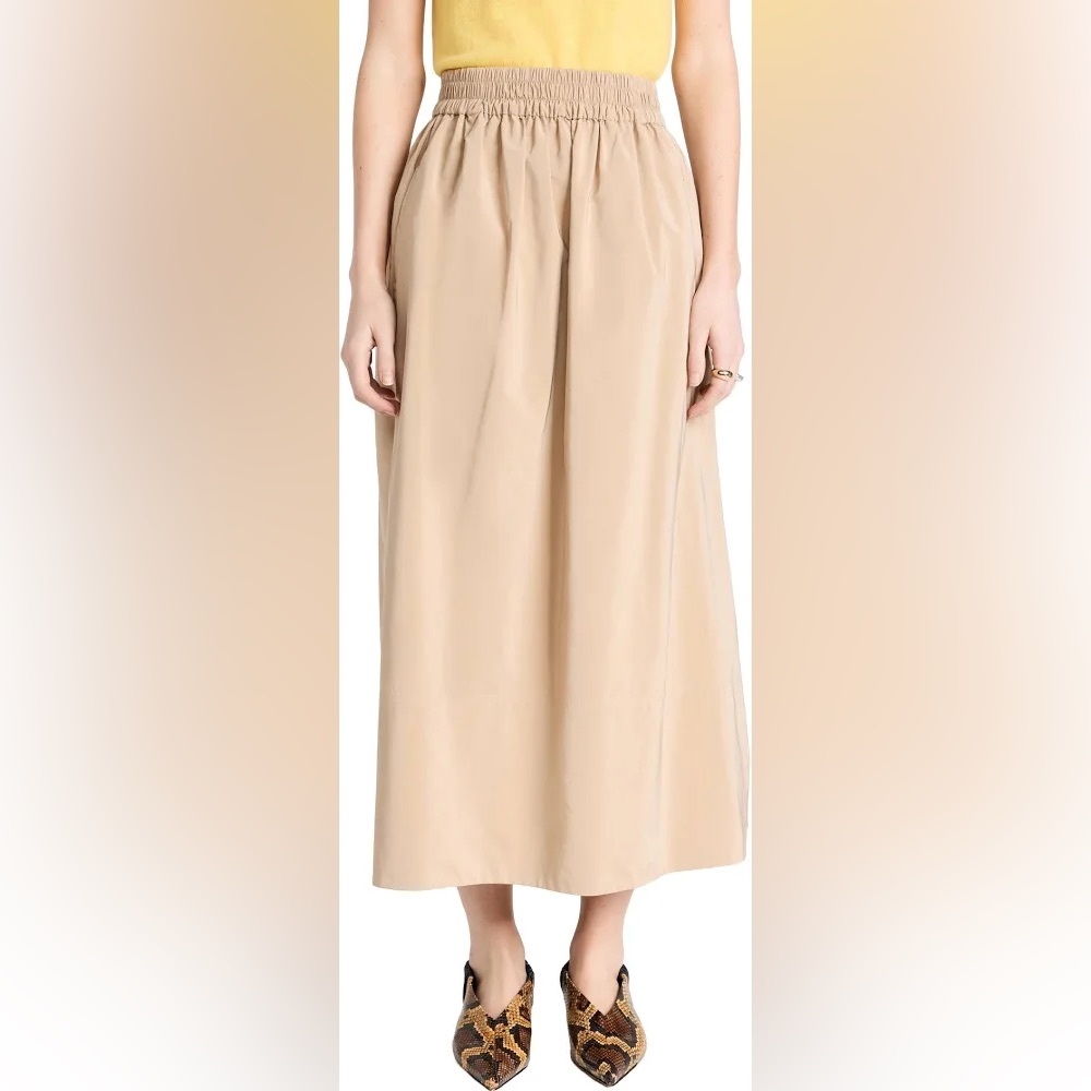 Tibi Nylon Pull on Full Skirt, Tan, Size MEDIUM